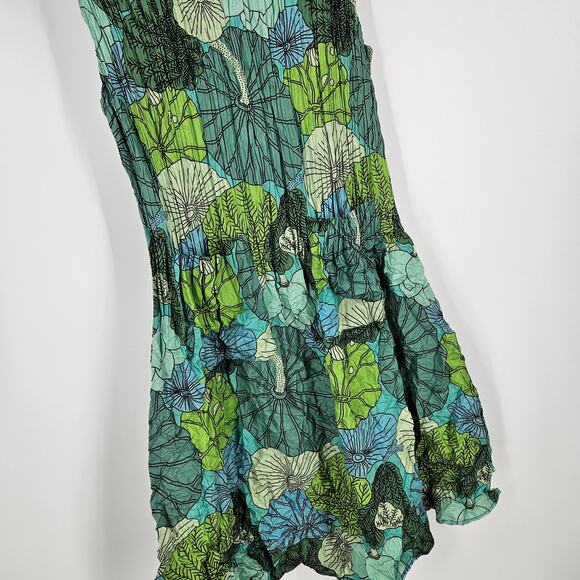 Alquema A-Line Dress Green Blue Floral Pleated Sleeveless Fit & Flare Mini US 6 - Picture 2 of 6